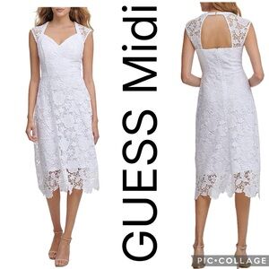 (H1) GUESS Women's Midi Dress in Chemical Lace or Embroidered Fabric, Size 8